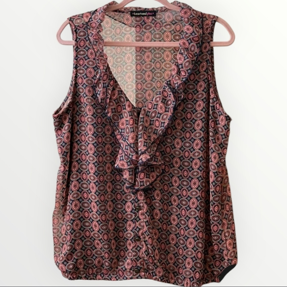 HeartSoul‎ Plus Ruffled Blouse, Multicolor, Size 1X